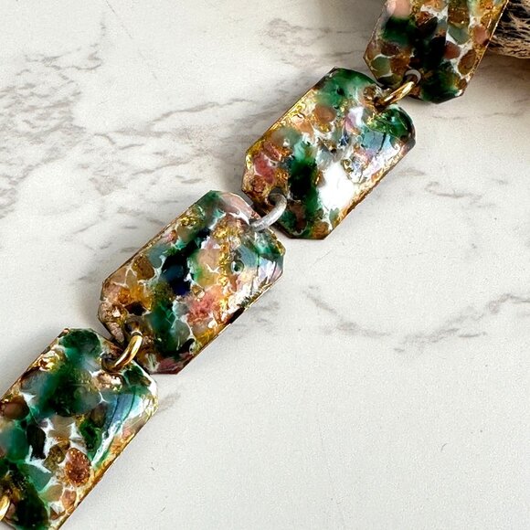 Copper & Enamel Panel Link Bracelet 7.5" With Toggle Clasp - Picture 2 of 10